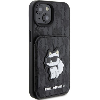 Telefono Dėklas Etui Karl Lagerfeld Saffiano Cardslots and Stand Monogram Choupette do iPhone 15 Juodas KOW068 3