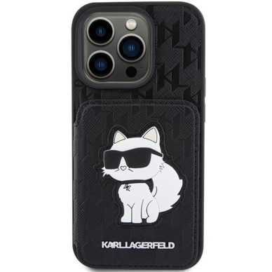 Telefono Dėklas Etui Karl Lagerfeld Saffiano Cardslots and Stand Monogram Choupette do iPhone 15 Pro Juodas KOW068 2