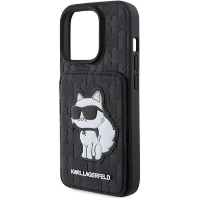 Telefono Dėklas Etui Karl Lagerfeld Saffiano Cardslots and Stand Monogram Choupette do iPhone 15 Pro Juodas KOW068 5