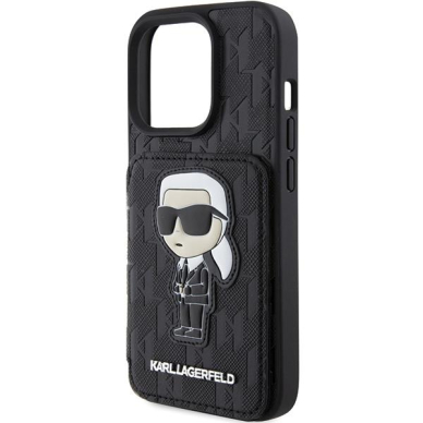 Telefono Dėklas Etui Karl Lagerfeld Saffiano Cardslots and Stand Monogram Ikonik Patch do iPhone 15 Pro Juodas KOW068 5