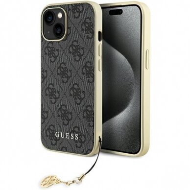 Telefono Dėklas Guess 4G Charms Collection case for iPhone 15 Auksinis/Pilkas KOW068