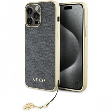 Telefono Dėklas Guess 4G Charms Collection case for iPhone 15 Pro Max Pilkas-Auksinis KOW068