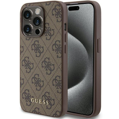 Telefono Dėklas Guess 4G Metal Gold Logo case for iPhone 15 Pro Rudas KOW068