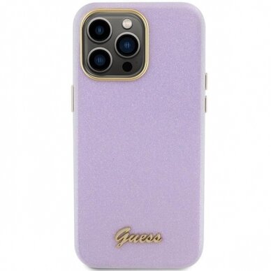 Telefono Dėklas Guess Glitter Glossy Script case for iPhone 15 Pro Max Pilka/VioletinėKOW068 2