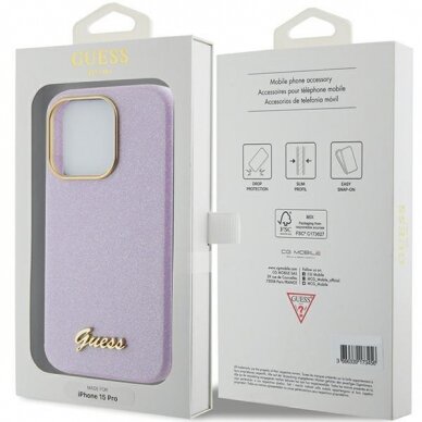 Telefono Dėklas Guess Glitter Glossy Script case for iPhone 15 Pro Pilkas/Violetinis KOW068 7