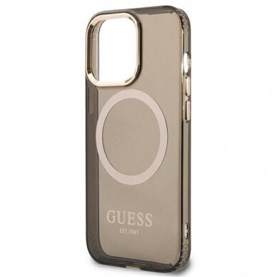 Telefono Dėklas Guess Gold Outline Translucent MagSafe na iPhone 13 Pro Max Juodas Skaidrus GNZ022 1