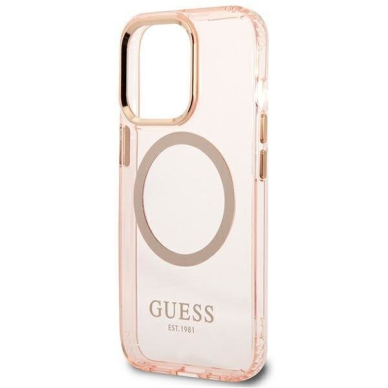 Telefono Dėklas Guess Gold Outline Translucent MagSafe na iPhone 13 Pro Max Rožinis GNZ022 1