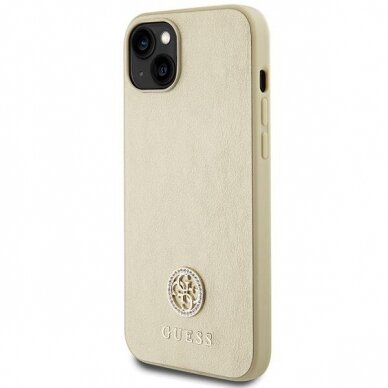 Telefono Dėklas Guess Leather 4G Metal Logo Strass case for iPhone 15 Auksinis KOW068 1