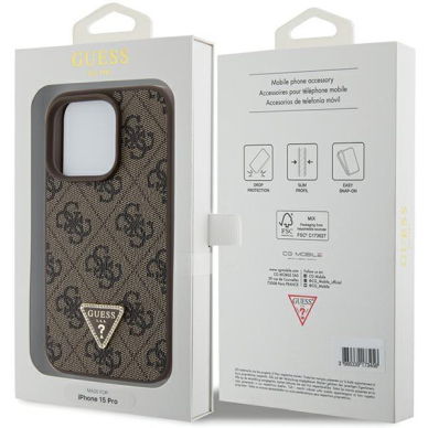 Telefono Dėklas Guess Leather 4G Triangle Strass case for iPhone 15 Pro Max Rudas KOW068 6