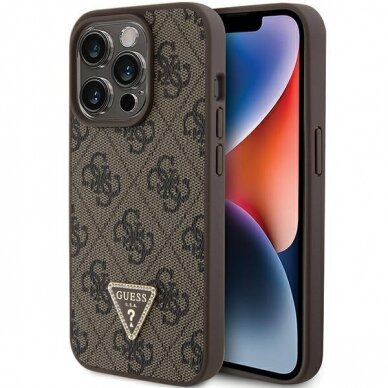 Telefono Dėklas Guess Leather 4G Triangle Strass case for iPhone 15 Pro Max Rudas KOW068