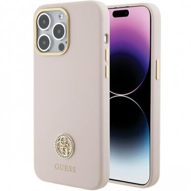 Telefono Dėklas Guess Silicone Logo Strass 4G case for iPhone 15 Pro Max Rožinis KOW068