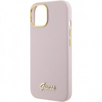 Telefono Dėklas Guess Silicone Script Metal Logo & Frame case for iPhone 15 Rožinis KOW068 5