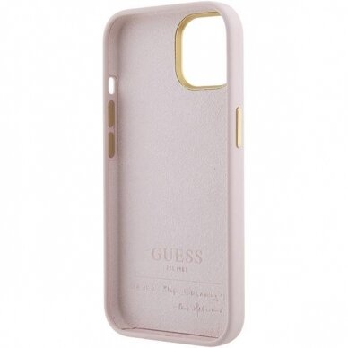 Telefono Dėklas Guess Silicone Script Metal Logo & Frame case for iPhone 15 Rožinis KOW068 6