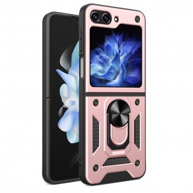 Telefono Dėklas Hybrid Armor Camshield Case for Z Flip 5 5G with Camera Protector Rožinis KOW068