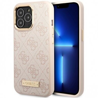 Telefono Dėklas iPhone 14 Pro Max - Guess Eco leather TPU Kreminis KOW068