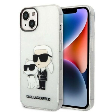 Telefono Dėklas Karl Lagerfeld Glitter Karl&Choupette na iPhone 14 Plus Skaidrus  GNZ022