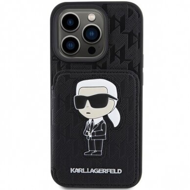 Telefono Dėklas Karl Lagerfeld Saffiano Cardslots and Stand Monogram Ikonik Patch iPhone 15 Pro Max Juodas KOW068 2