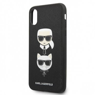 Telefono Dėklas Karl Lagerfeld Saffiano Karl&Choupette Head na iPhone XS Max Juodas GNZ022 1