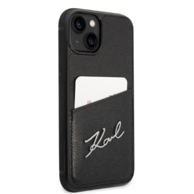 Telefono Dėklas Karl Lagerfeld Signature Logo Cardslot na iPhone 14 Plus Juodas Odinis GNZ022 1