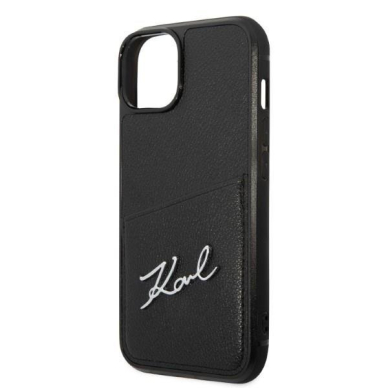 Telefono Dėklas Karl Lagerfeld Signature Logo Cardslot na iPhone 14 Plus Juodas Odinis GNZ022 2