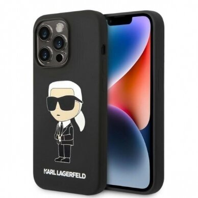 Telefono Dėklas Karl Lagerfeld Silicone Ikonik MagSafe iPhone 14 Pro Juodas GNZ022