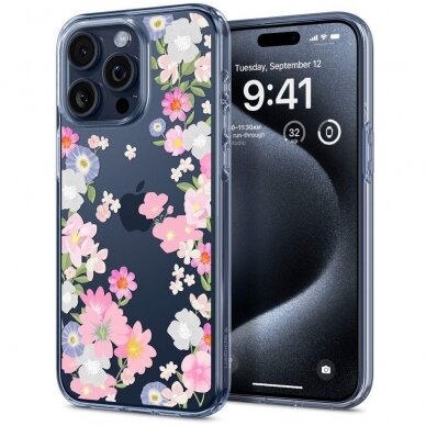 Telefono Dėklas Spigen Liquid Crystal Apple iPhone 15 Pro Blossom Gėlėtas KOW068 1