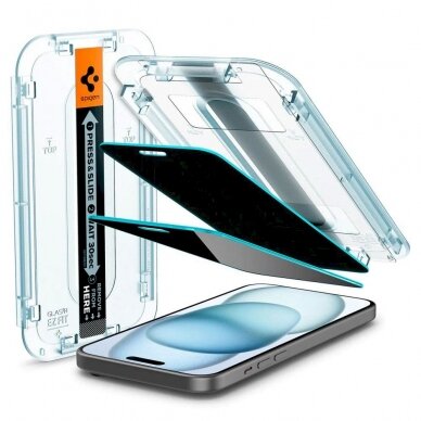 TEMPERED GLASS Spigen GLAS.TR "EZ FIT" 2-PACK IPHONE 15 PRIVACY 10