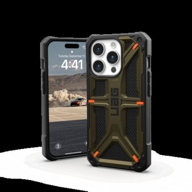 UAG Monarch - Apsauginis dėklas skirta iPhone 15 Pro (kevlar element žalias) 1