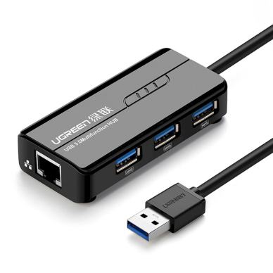 Ugreen 20265 USB-A / RJ45 1000 Mbps HUB 3x USB 3.0 network adapter - Juodas