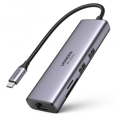 Ugreen 7in1 multi-functional HUB USB Type C - 2x USB 3.2 Gen 1 / HDMI 4K 60Hz / SD and TF card reader / USB Type C PD 100W / RJ45 1000Mbps (1Gbps) gray (60515 CM512)