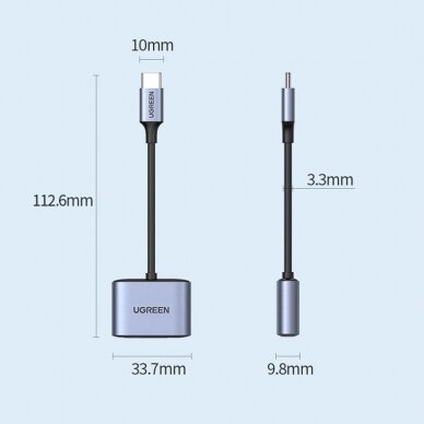 Ugreen audio adapter USB Type C (male) - USB Type C PD QC (female) + 3.5mm mini jack (female) gray (CM231) 18