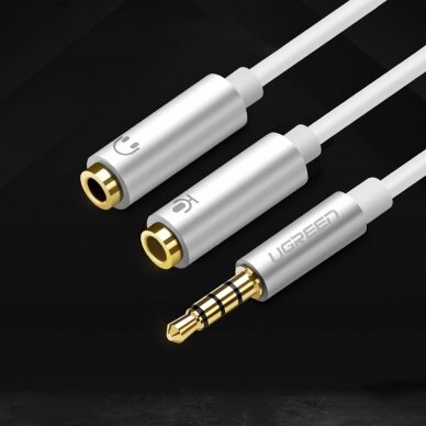 Ugreen cable cable headphone splitter mini jack 3.5 mm - 2 x mini jack 3.5 mm (2 x stereo output) 20cm white (AV134) 1