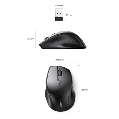 Ugreen ergonomic wireless computer mouse Juodas (MU101) 7