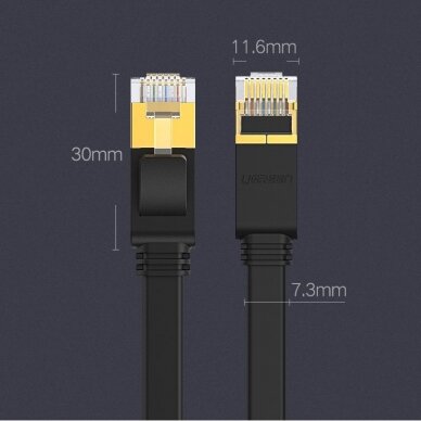 Ugreen Ethernet patchcord flat cable RJ45 Cat 7 STP LAN 10 Gbps 10 m Juodas (NW106 11265) UGLX912 25