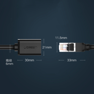 Ugreen Extension Network Cable Internet Ethernet Patchcord RJ45 F/UTP Cat. 6 1000Mbps 0.5m Black (NW112) 8