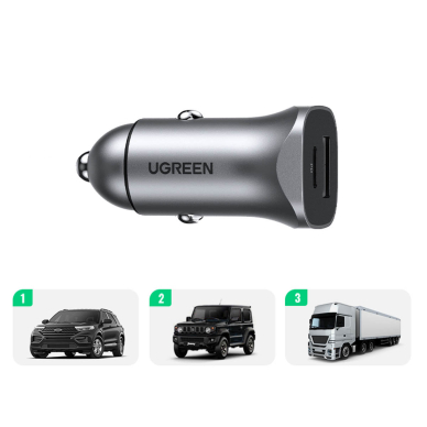 Ugreen fast car charger USB-A / USB-C 18W gray (CD130) 11