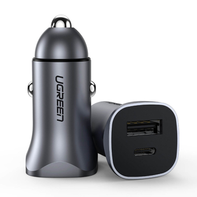 Ugreen fast car charger USB-A / USB-C 18W gray (CD130)