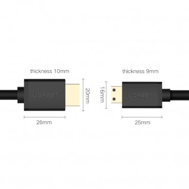 Ugreen kabelis HDMI - mini HDMI 19 pin 2.0v 4K 60Hz 30AWG 1,5m juodas (11167) 9