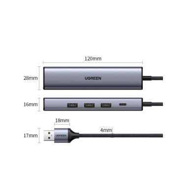 Ugreen multifunctional adapter HUB USB 3.0 - 3 x USB / Ethernet RJ-45 / USB Type C PD Pilkas (CM475) 27