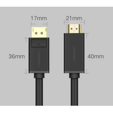 Ugreen Uni-directional DisplayPort to HDMI cable 4K 30 Hz 32 AWG 2 m (DP101 10202) 23