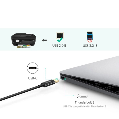 Ugreen US241 USB-C 2.0 - USB-B Kabelis 1 m - Juodas 5