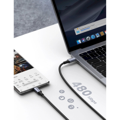 Ugreen US316 USB-C / USB-C Kabelis 480Mb/s 5A 0.5m - pilkas 5