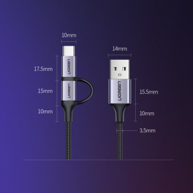 Ugreen USB - micro USB / USB Type C 2in1 kabelis 2,4A 1m juodas (30875) UGLX912 12