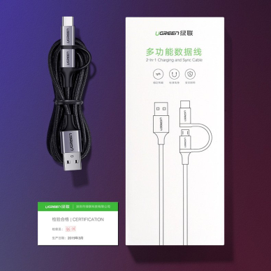 Ugreen USB - micro USB / USB Type C 2in1 kabelis 2,4A 1m juodas (30875) UGLX912 13