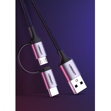 Ugreen USB - micro USB / USB Type C 2in1 kabelis 2,4A 1m juodas (30875) UGLX912 9