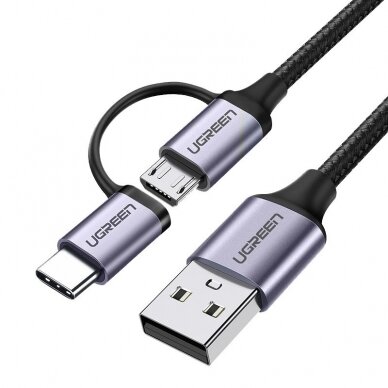 Ugreen USB - micro USB / USB Type C 2in1 kabelis 2,4A 1m juodas (30875) UGLX912