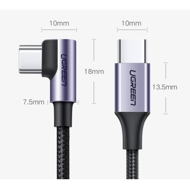 Ugreen USB Type C - USB Type C angled cable Power Delivery 60 W 20 V 3 A 1 m black and gray (US255 50123) 15