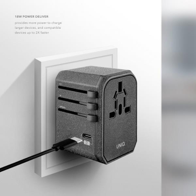 Uniq Load. network. Voyage World Adapter 33W + 2xUSB + PD 18W + QC 3.0 grey/charcoal Pilkas (LITHOS Collective) 4