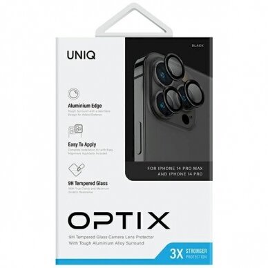 Uniq Optix Glass Aluminum Camera Lens Protector iPhone 14 Pro / 14 Pro Max camera lensapplicator - Juodas 2