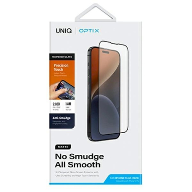 Uniq Optix Matte frosted tempered glass iPhone 15 / 14 Proapplicator 5